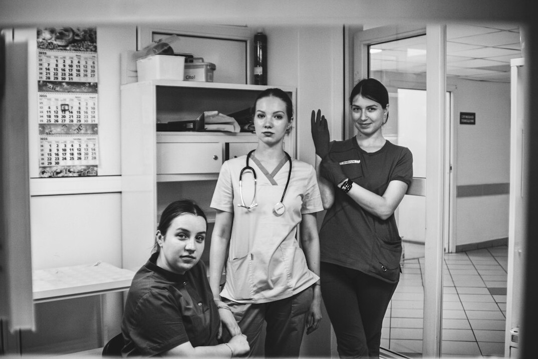group of healthcare workers in training